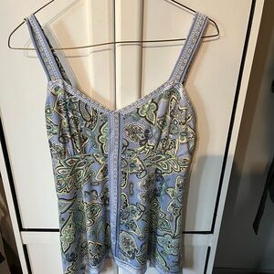 Blue green paisley Bianca Nygard asymmetrical sleeveless top
